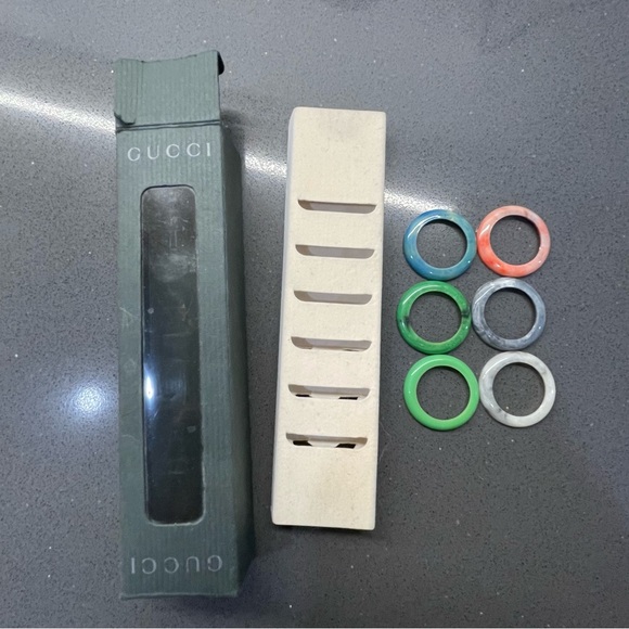 Six Gucci bezels for the vintage gold bangle watch htf marble print set in box - Picture 8 of 11